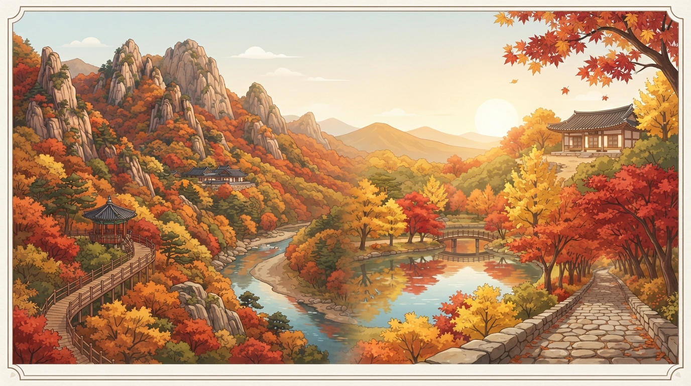 2026년 가을 붉게 물든 국립공원 단풍 산책로 풍경